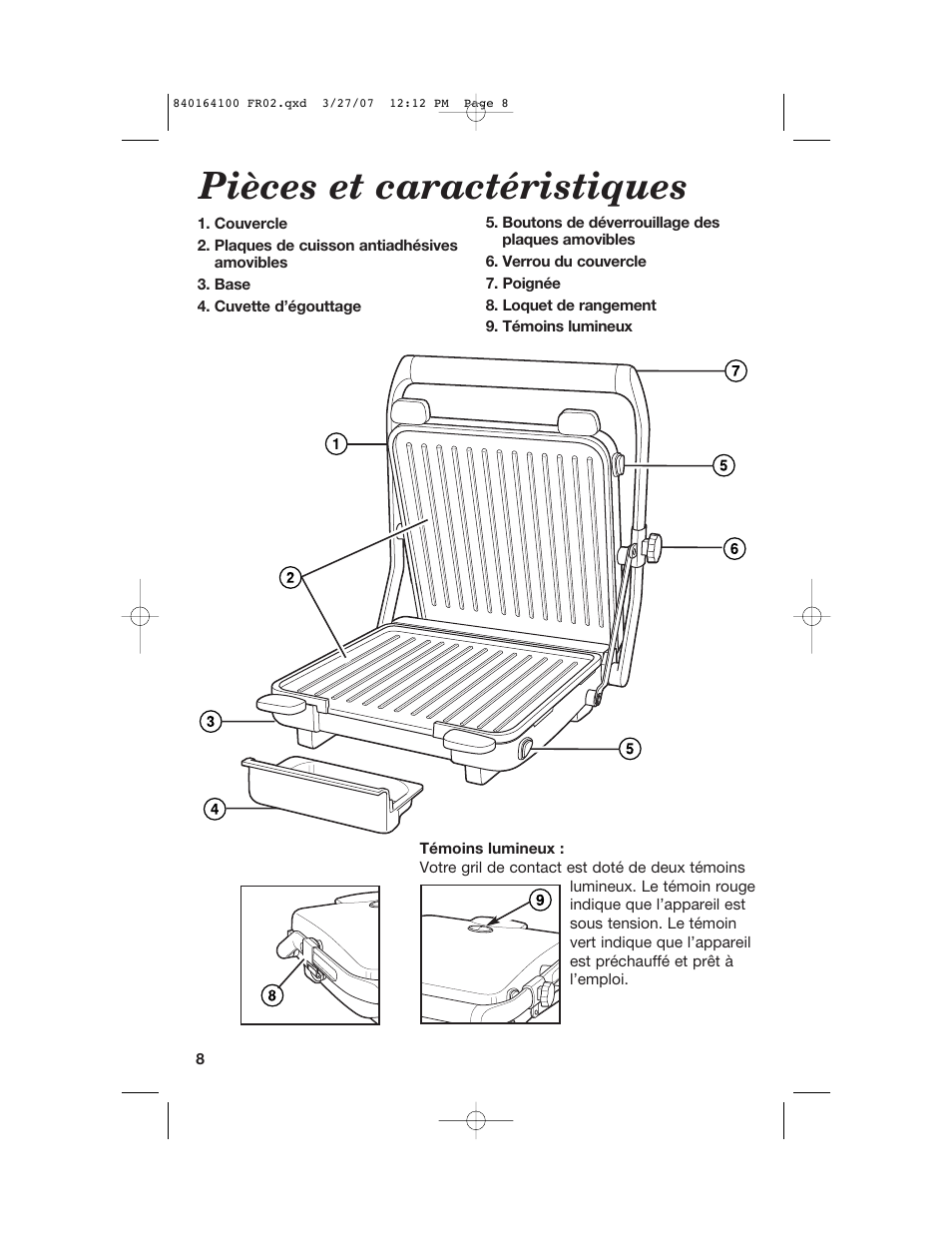 Pièces et caractéristiques | Hamilton Beach 25451 User Manual | Page 9 / 21