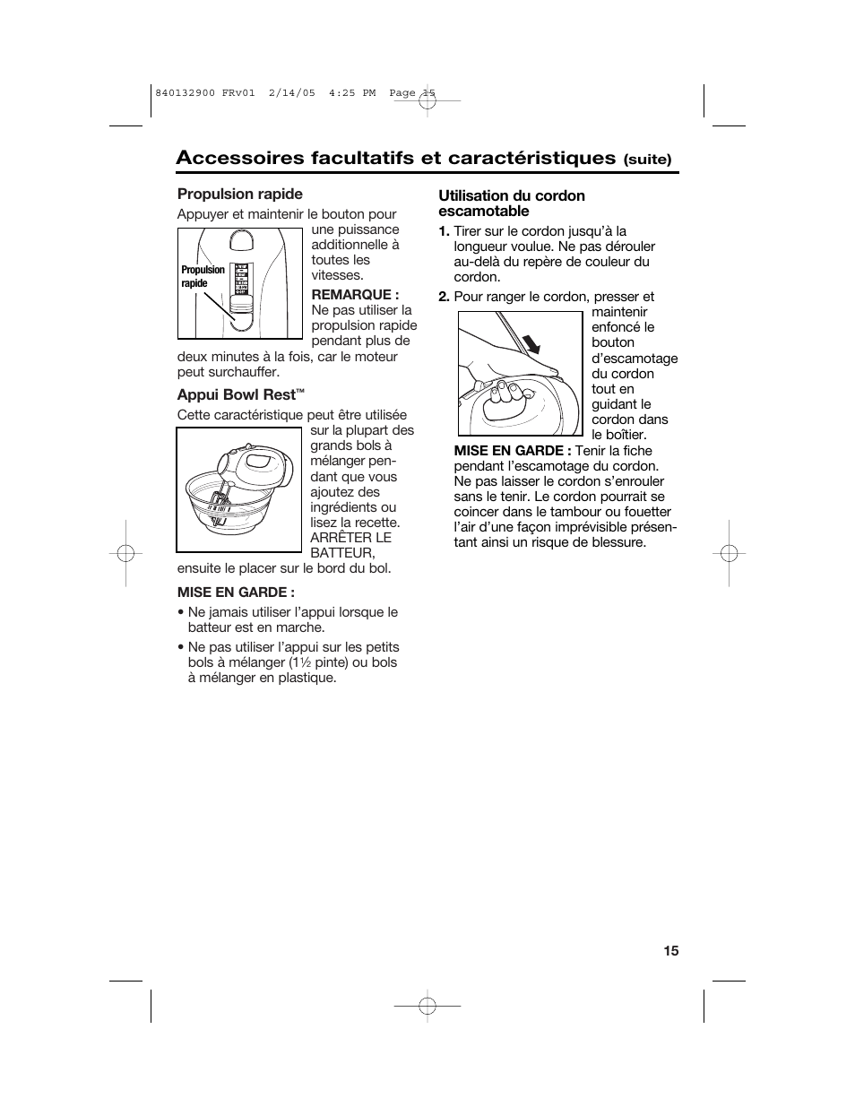 Ccessoires facultatifs et caractéristiques | Hamilton Beach 840132900 User Manual | Page 15 / 32