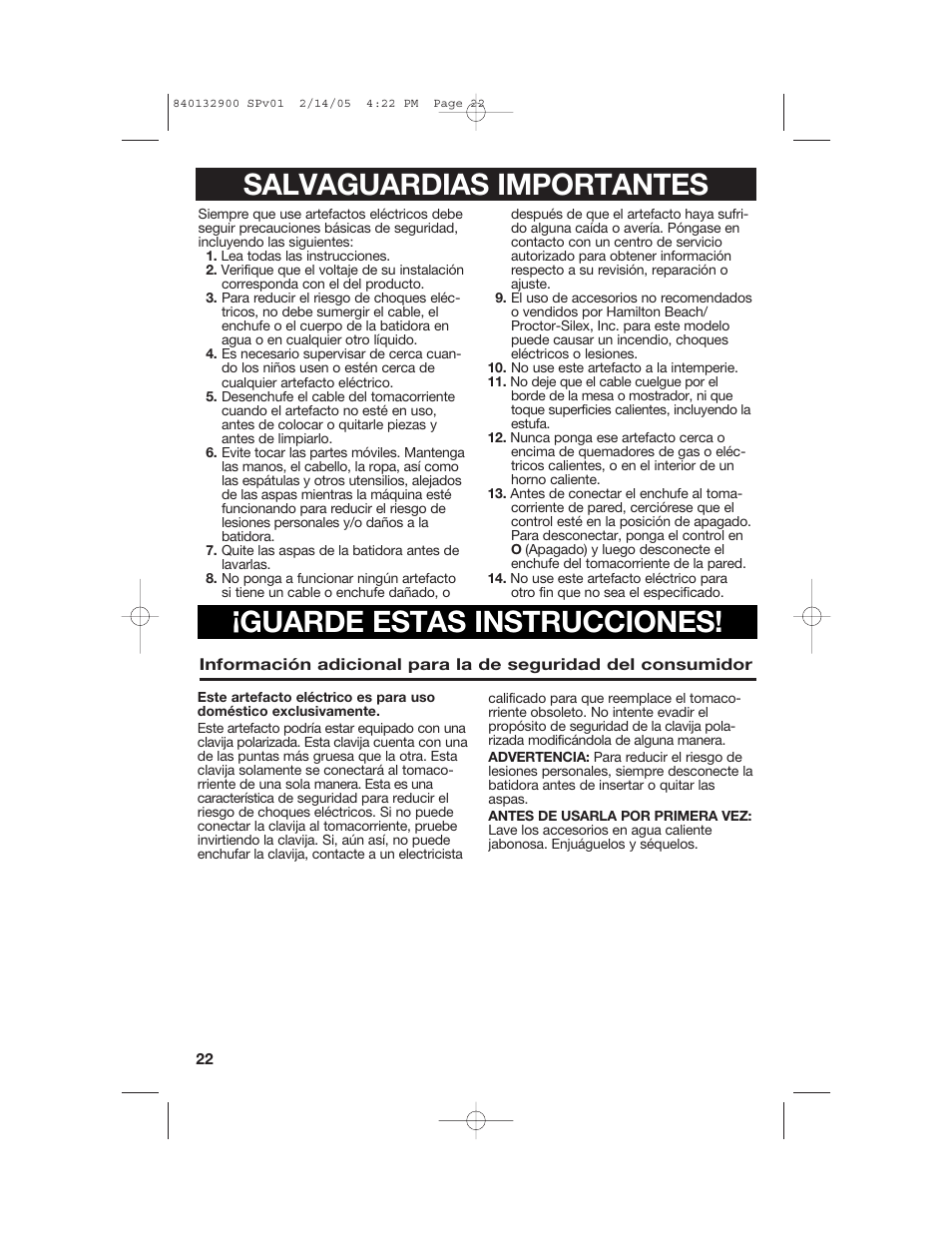 Hamilton Beach 840132900 User Manual | Page 22 / 32