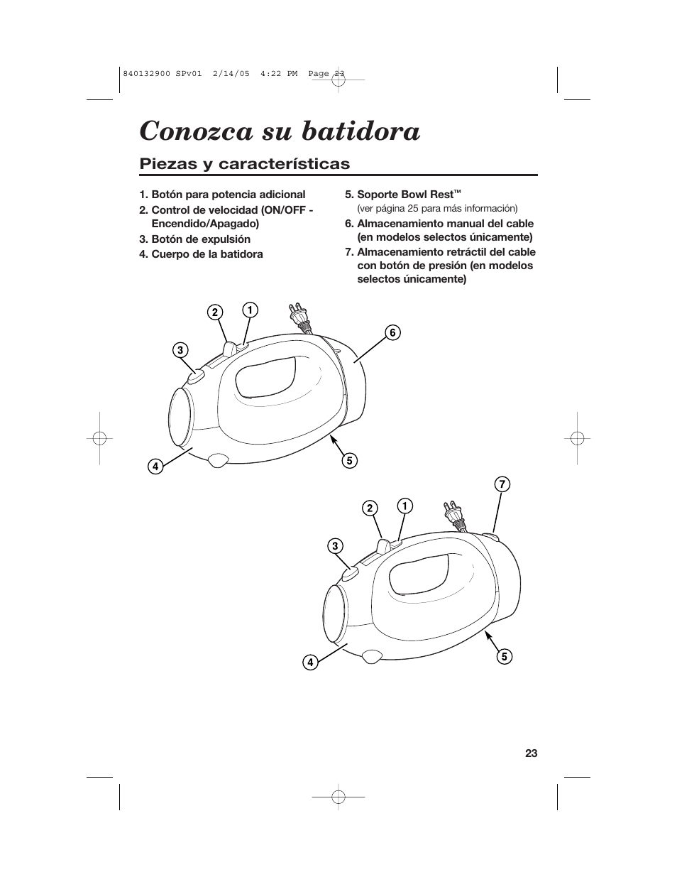 Conozca su batidora, Piezas y características | Hamilton Beach 840132900 User Manual | Page 23 / 32