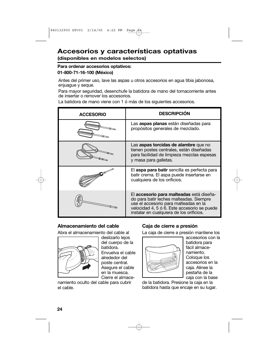 Accesorios y características optativas | Hamilton Beach 840132900 User Manual | Page 24 / 32