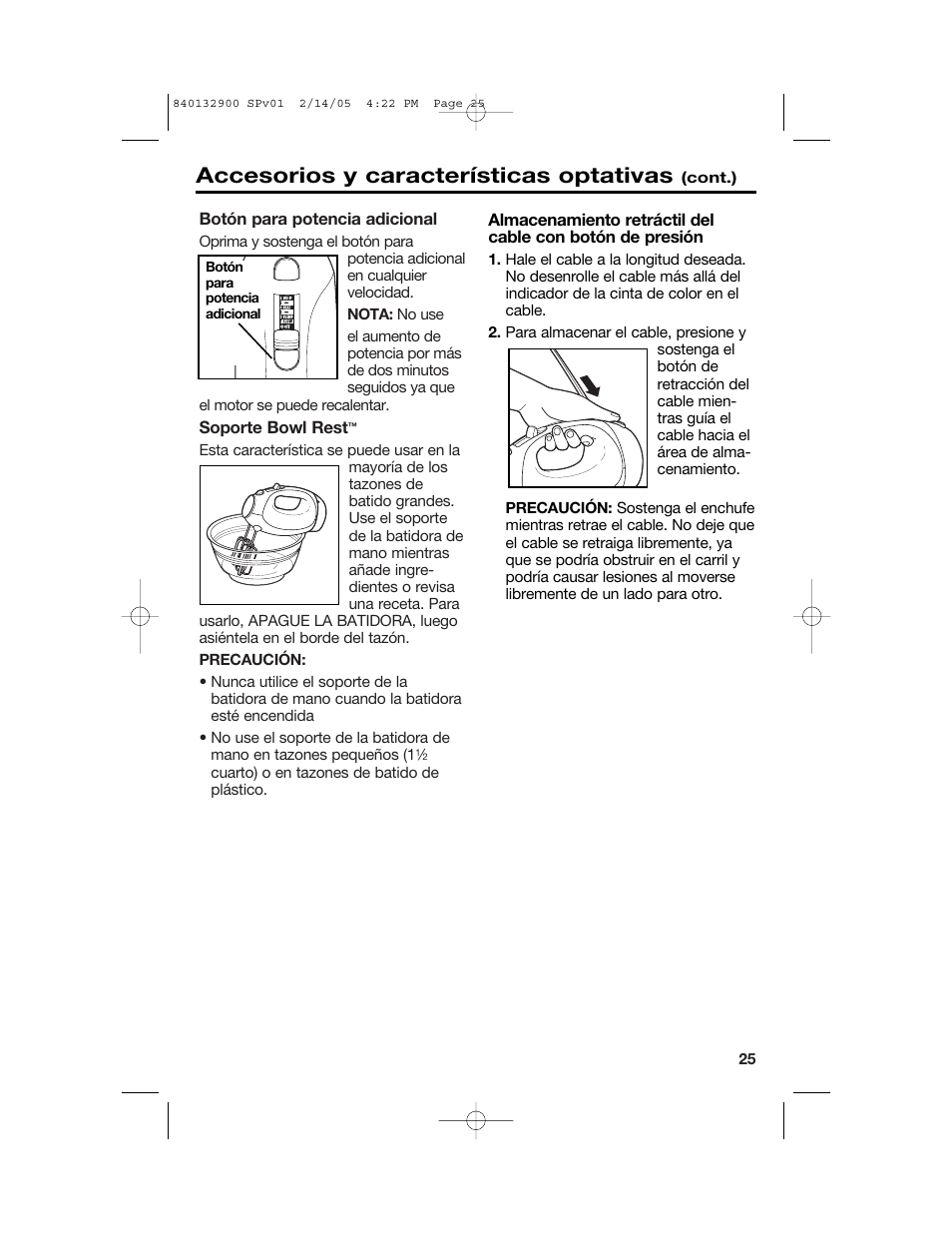 Accesorios y características optativas | Hamilton Beach 840132900 User Manual | Page 25 / 32