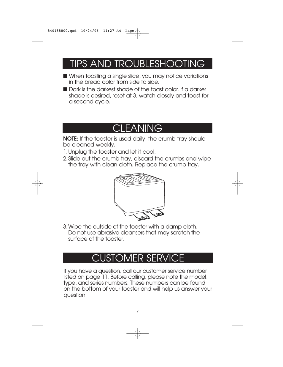 Cleaning, Tips and troubleshooting, Customer service | Hamilton Beach 4-slice Toaster User Manual | Page 7 / 12