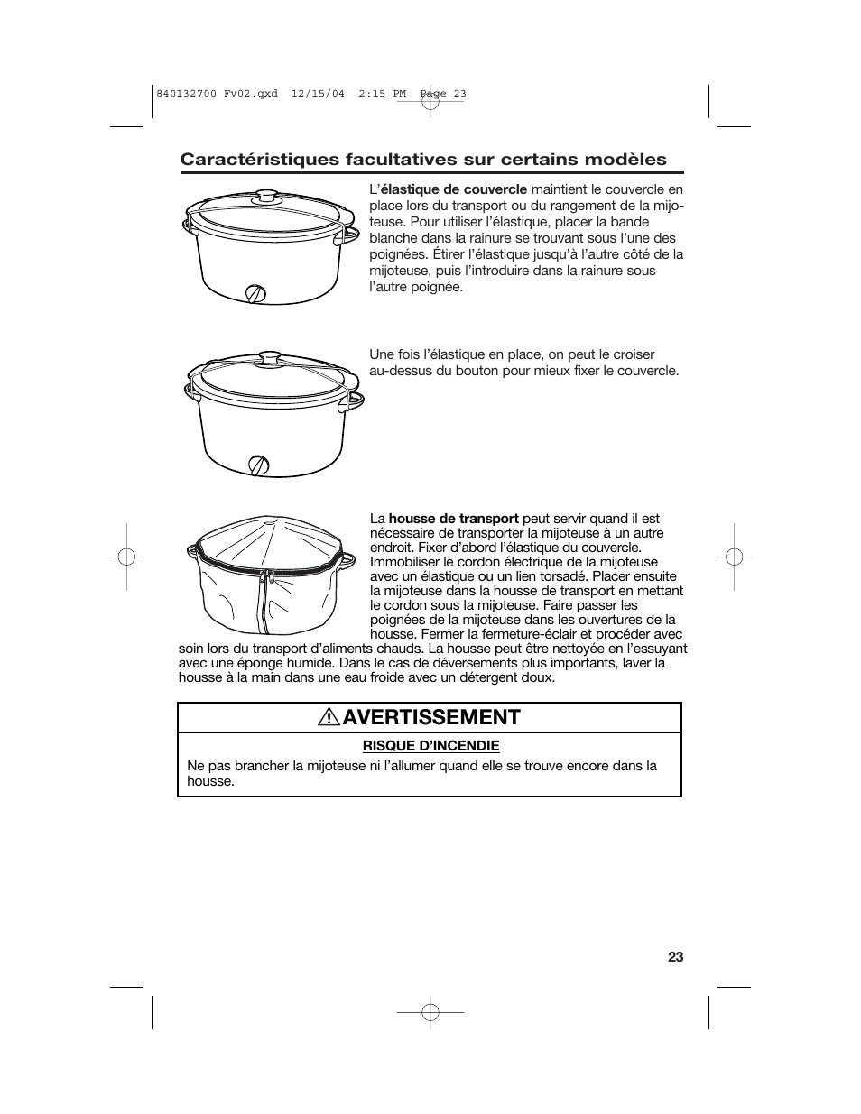 Avertissement | Hamilton Beach 840132700 User Manual | Page 23 / 44