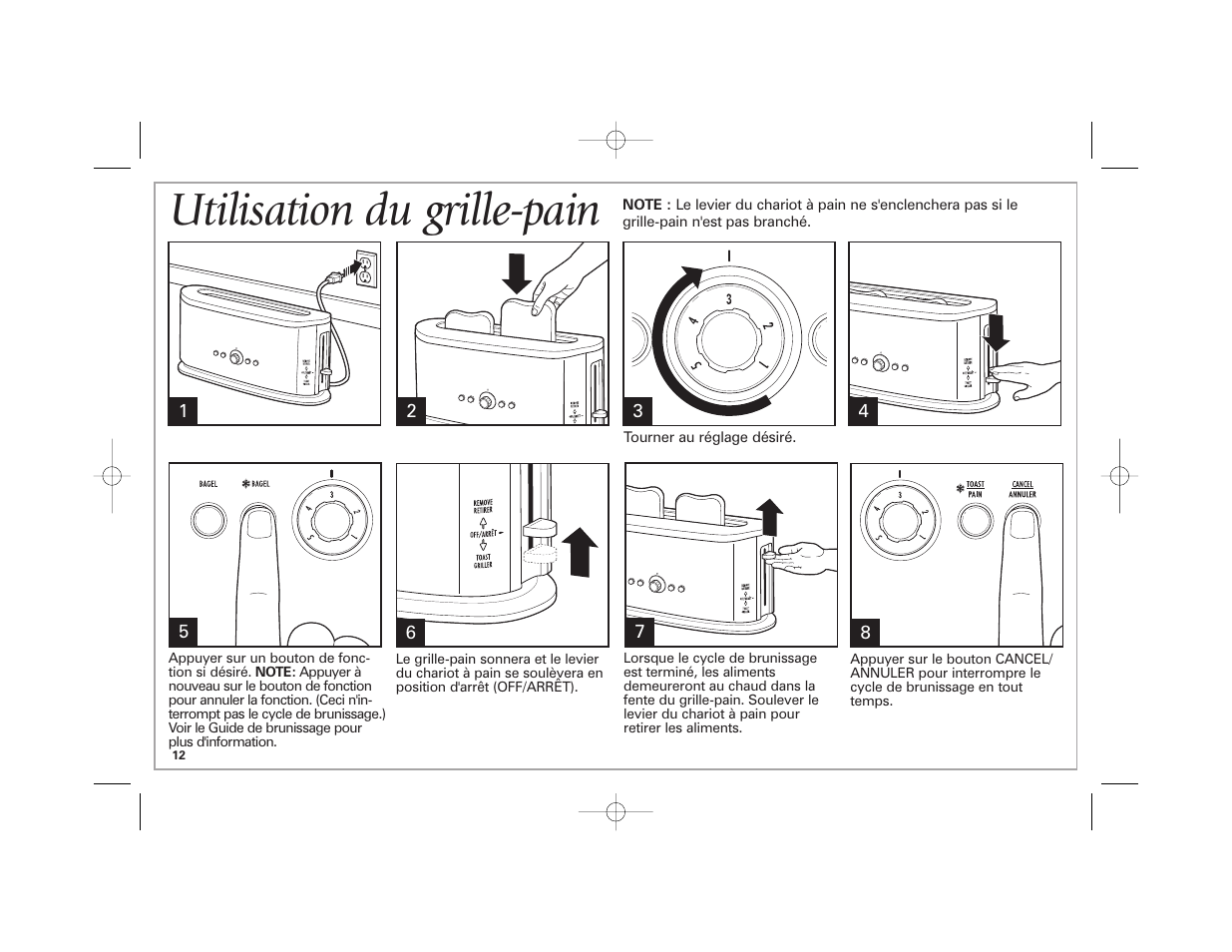 Utilisation du grille-pain | Hamilton Beach 22408 User Manual | Page 12 / 24