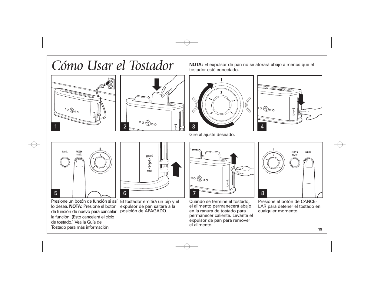Cómo usar el tostador | Hamilton Beach 22408 User Manual | Page 19 / 24
