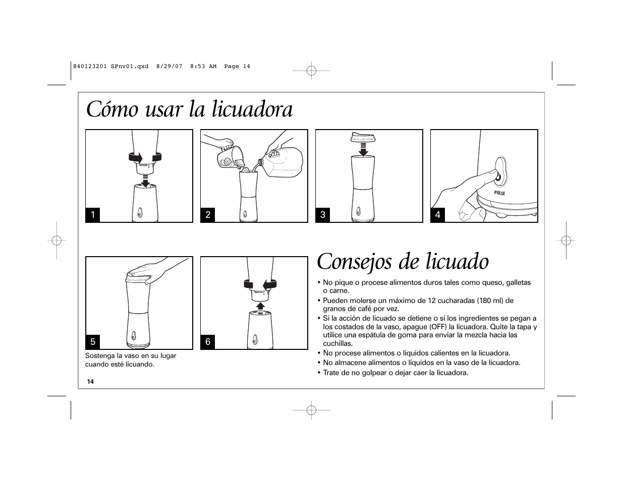 Cómo usar la licuadora, Consejos de licuado | Hamilton Beach Single-Serve Blender User Manual | Page 14 / 20
