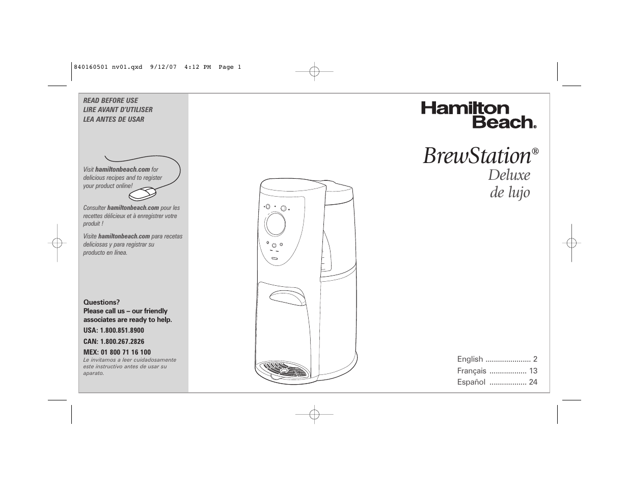 Hamilton Beach BrewStation Deluxe 47451 User Manual | 36 pages