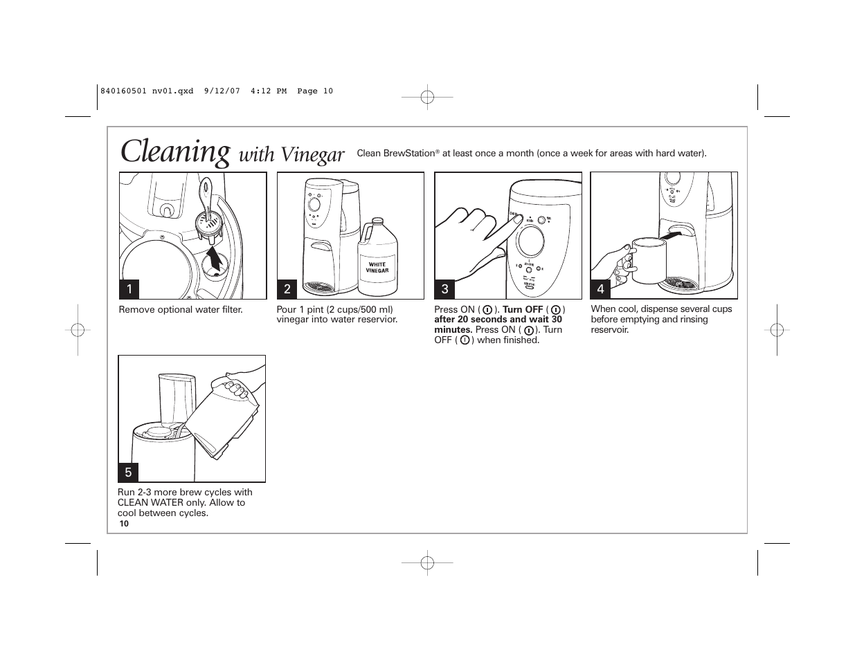 Cleaning, With vinegar | Hamilton Beach BrewStation Deluxe 47451 User Manual | Page 10 / 36