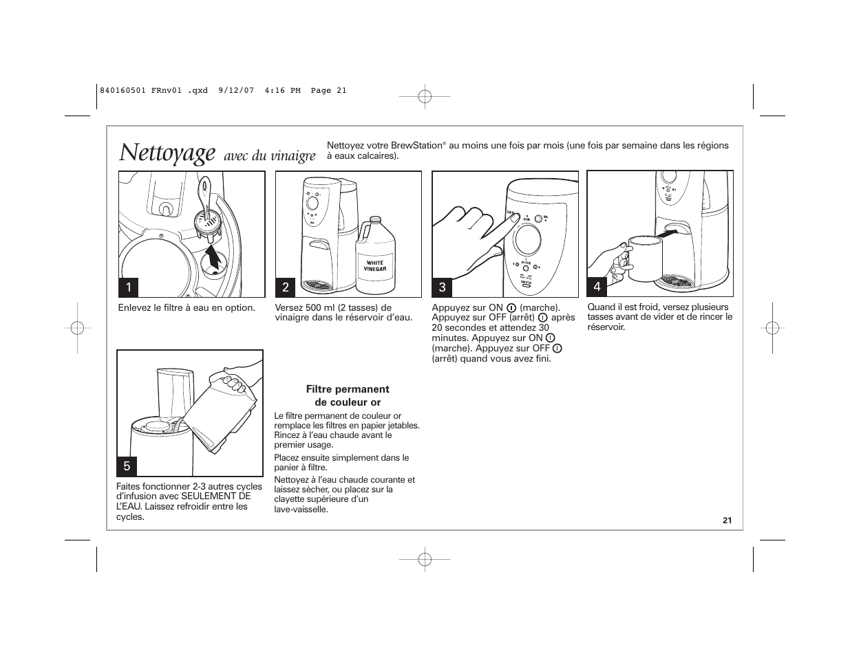 Nettoyage, Avec du vinaigre | Hamilton Beach BrewStation Deluxe 47451 User Manual | Page 21 / 36