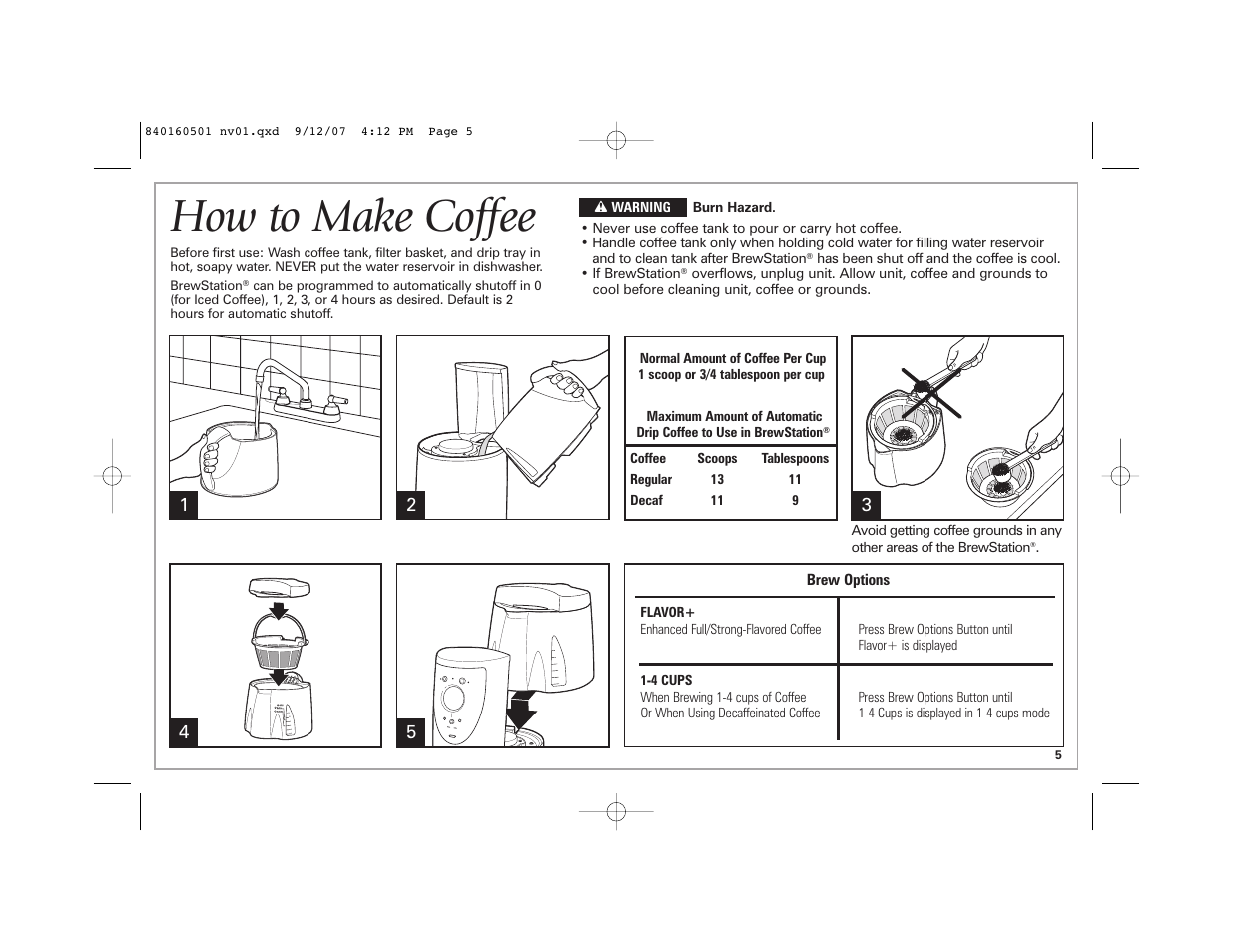 How to make coffee | Hamilton Beach BrewStation Deluxe 47451 User Manual | Page 5 / 36
