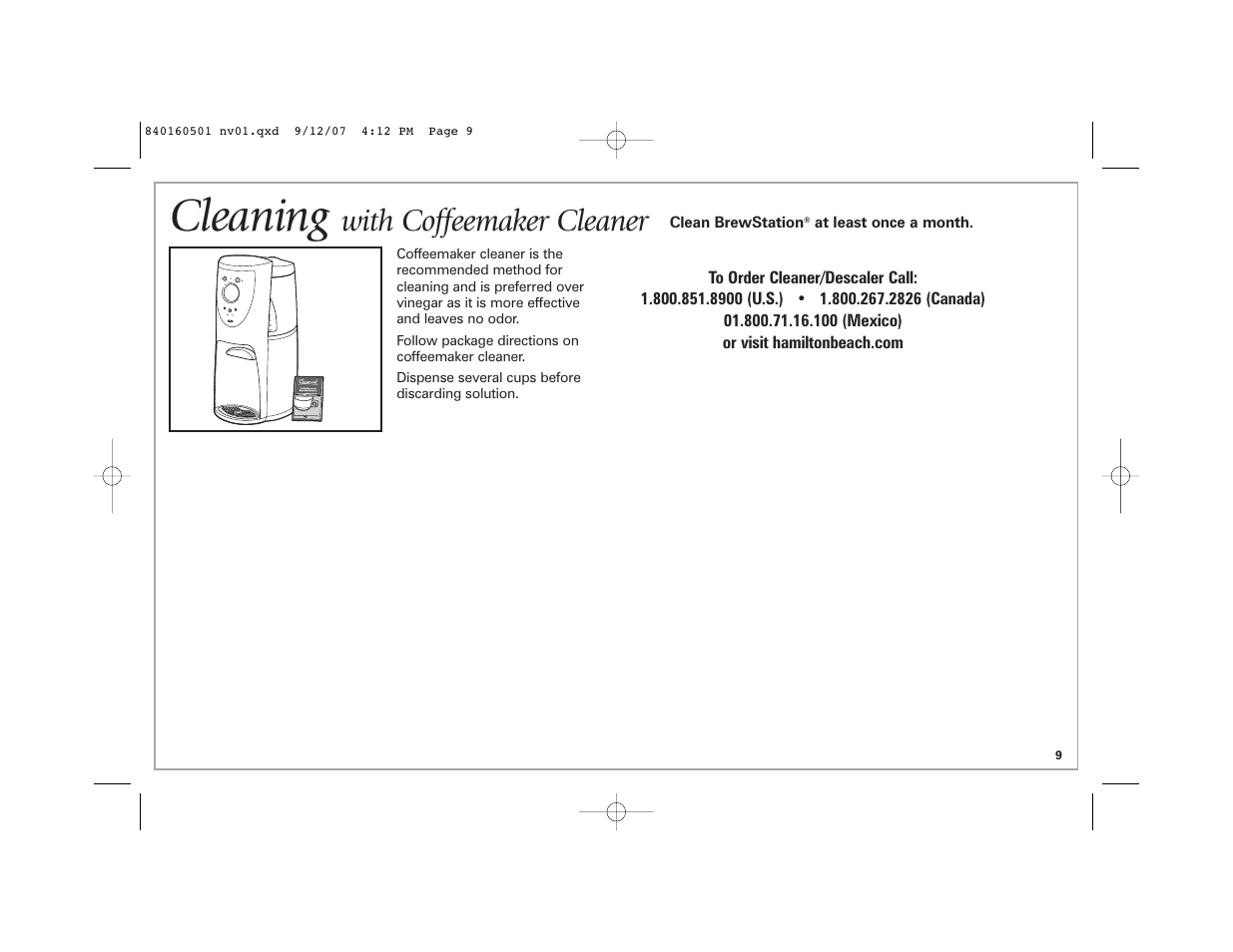 Cleaning, With coffeemaker cleaner | Hamilton Beach BrewStation Deluxe 47451 User Manual | Page 9 / 36