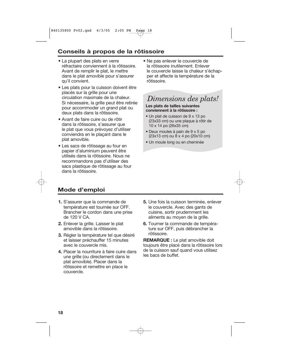 Dimensions des plats | Hamilton Beach 32184C User Manual | Page 18 / 48