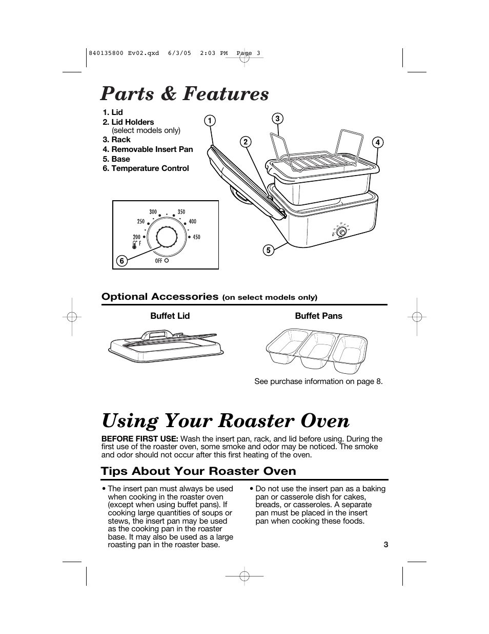 Parts & features, Using your roaster oven | Hamilton Beach 32184C User Manual | Page 3 / 48