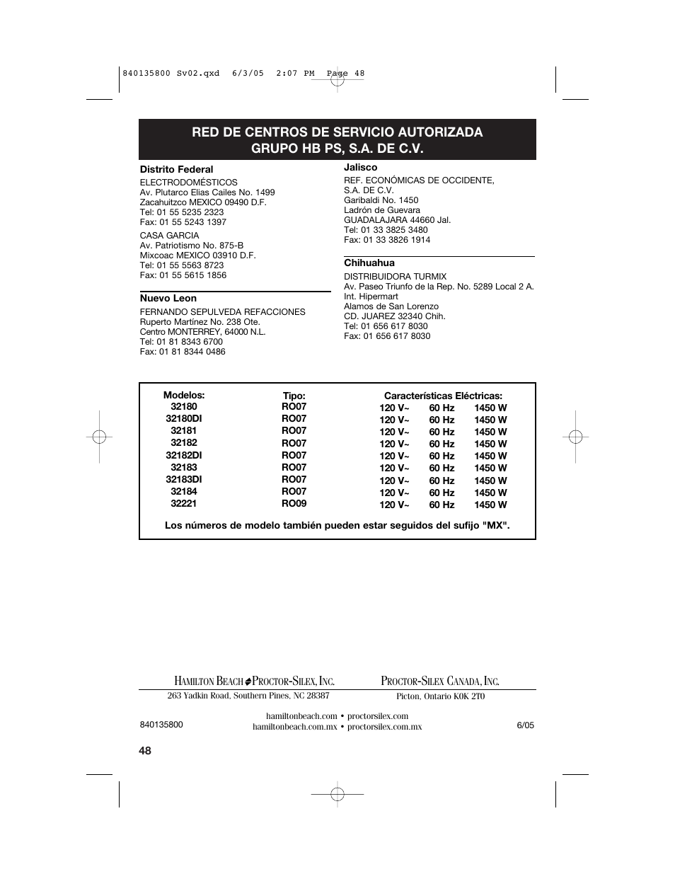 Hamilton Beach 32184C User Manual | Page 48 / 48