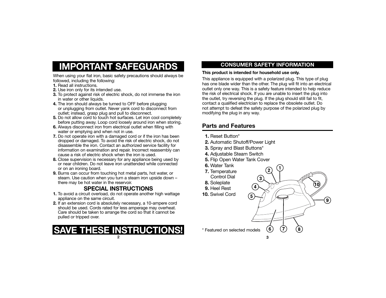 Important safeguards save these instructions | Hamilton Beach 840111900 User Manual | Page 2 / 6