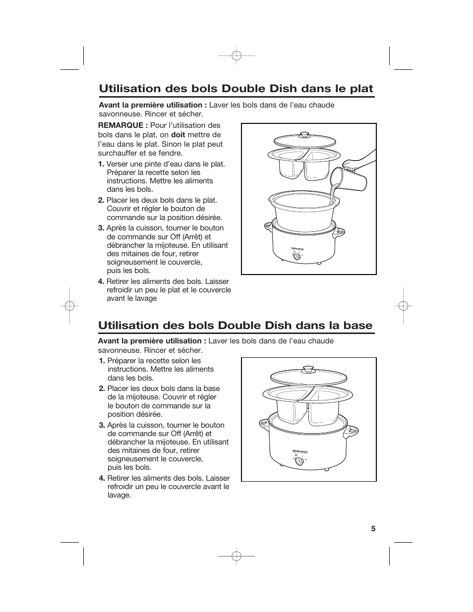 Utilisation des bols double dish dans la base, Utilisation des bols double dish dans le plat | Hamilton Beach 33158 User Manual | Page 31 / 36