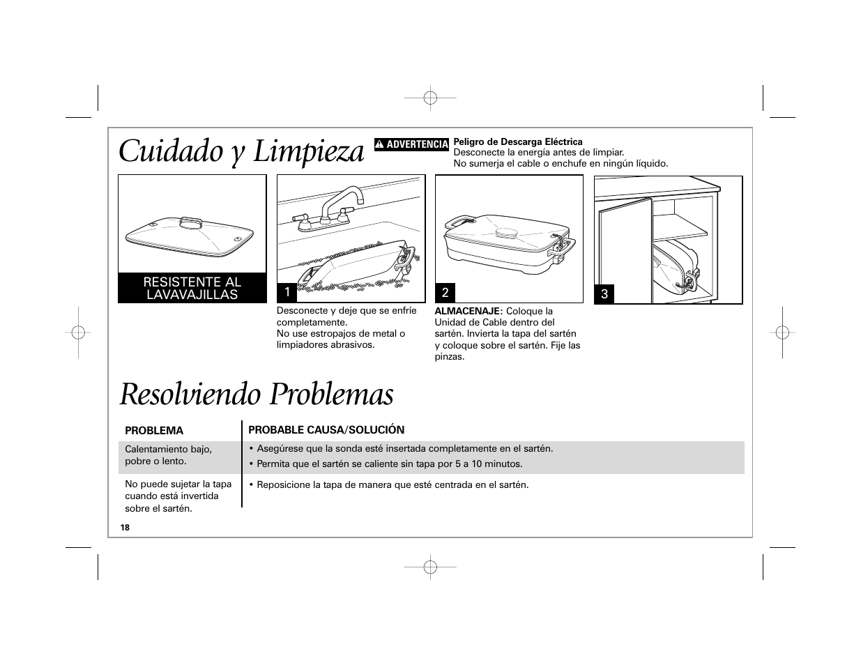 Cuidado y limpieza, Resolviendo problemas | Hamilton Beach 38540 User Manual | Page 18 / 20