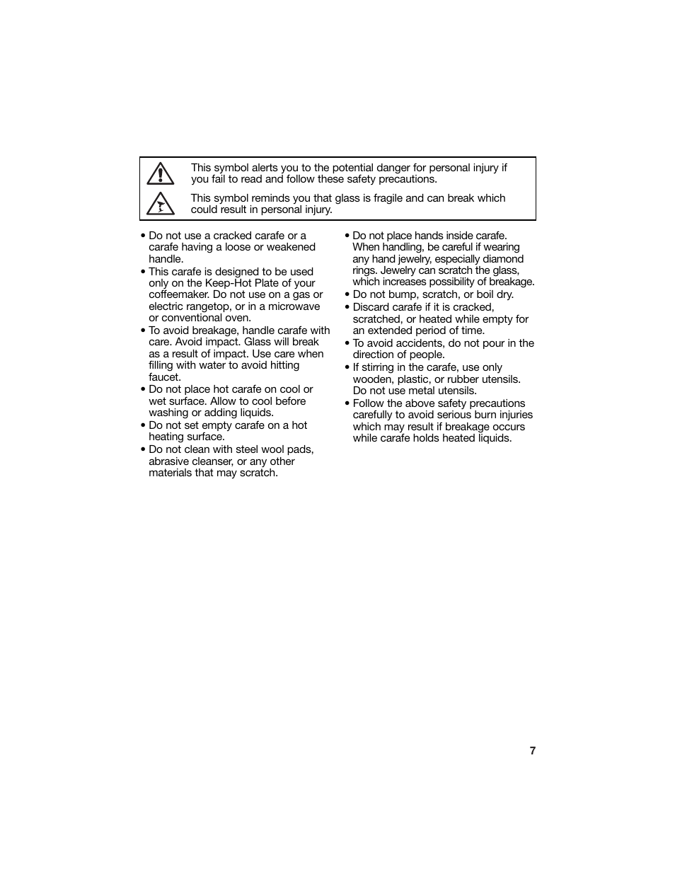 Carafe safety precautions | Hamilton Beach 840124800 User Manual | Page 7 / 9