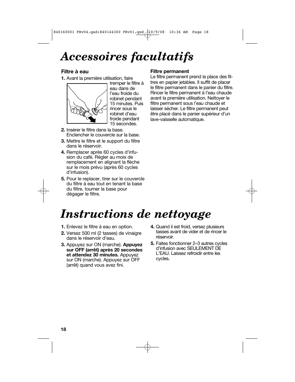 Instructions de nettoyage, Accessoires facultatifs | Hamilton Beach 47214 User Manual | Page 18 / 32