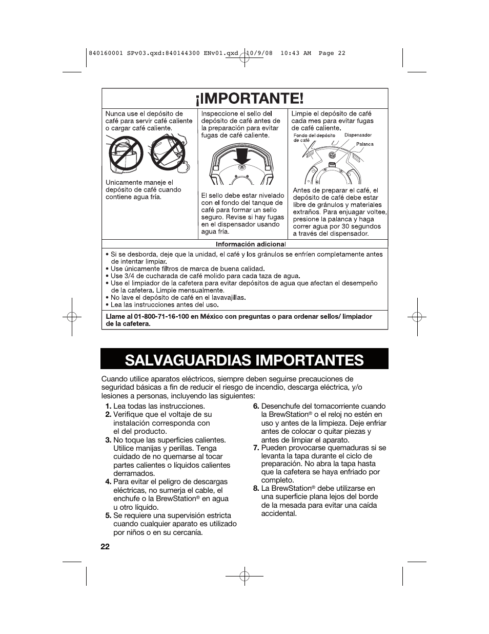 Salvaguardias importantes | Hamilton Beach 47214 User Manual | Page 22 / 32