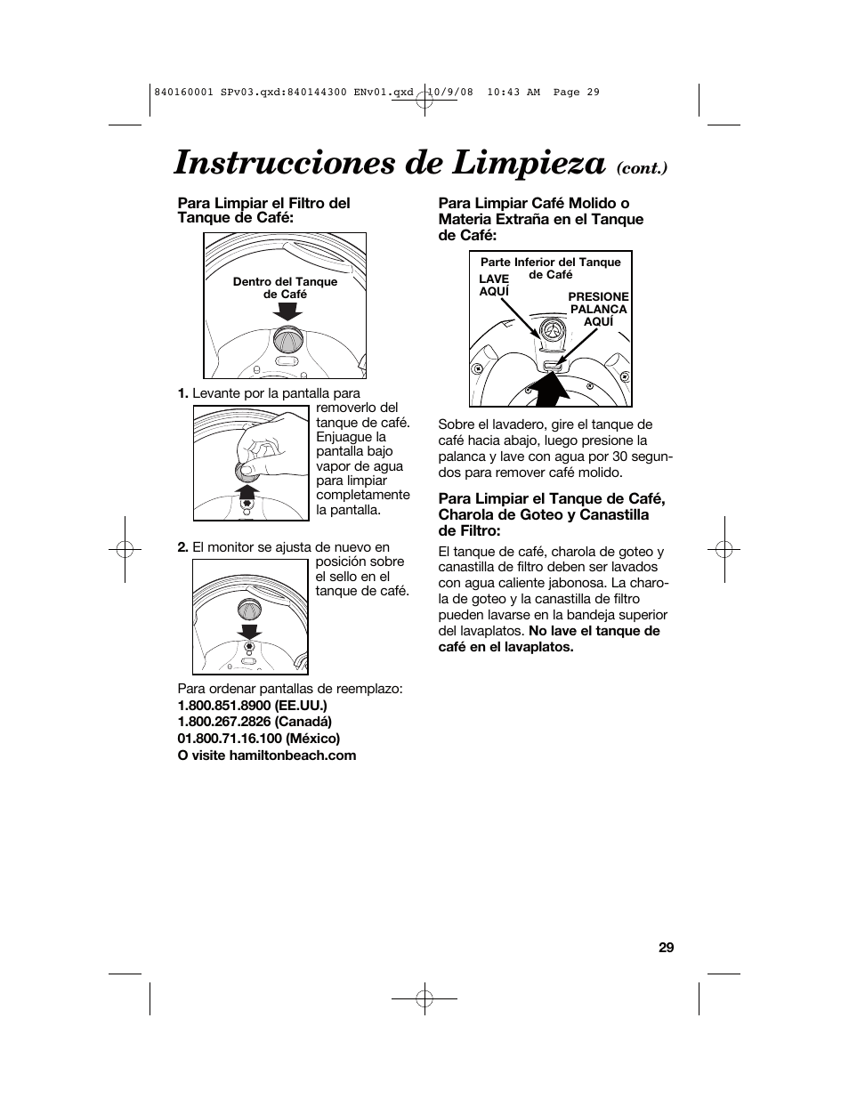 Instrucciones de limpieza | Hamilton Beach 47214 User Manual | Page 29 / 32