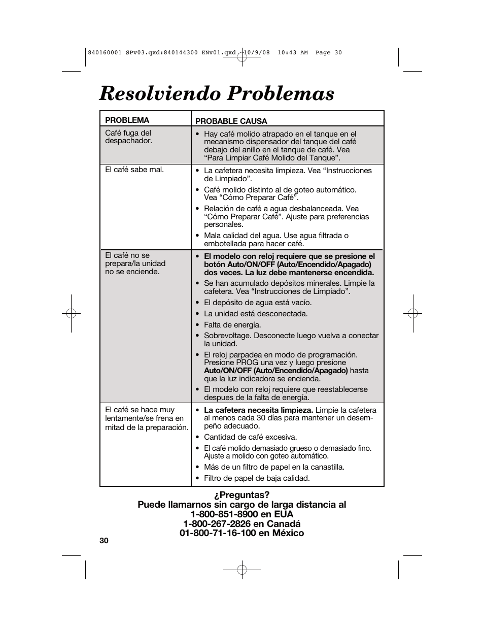 Resolviendo problemas | Hamilton Beach 47214 User Manual | Page 30 / 32