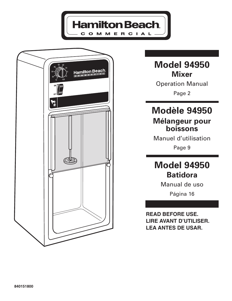 Hamilton Beach 94950 User Manual | 24 pages