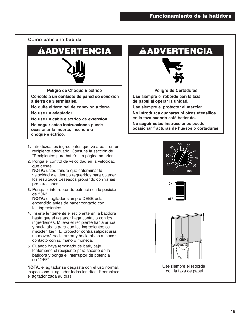 Wadvertencia | Hamilton Beach 94950 User Manual | Page 19 / 24