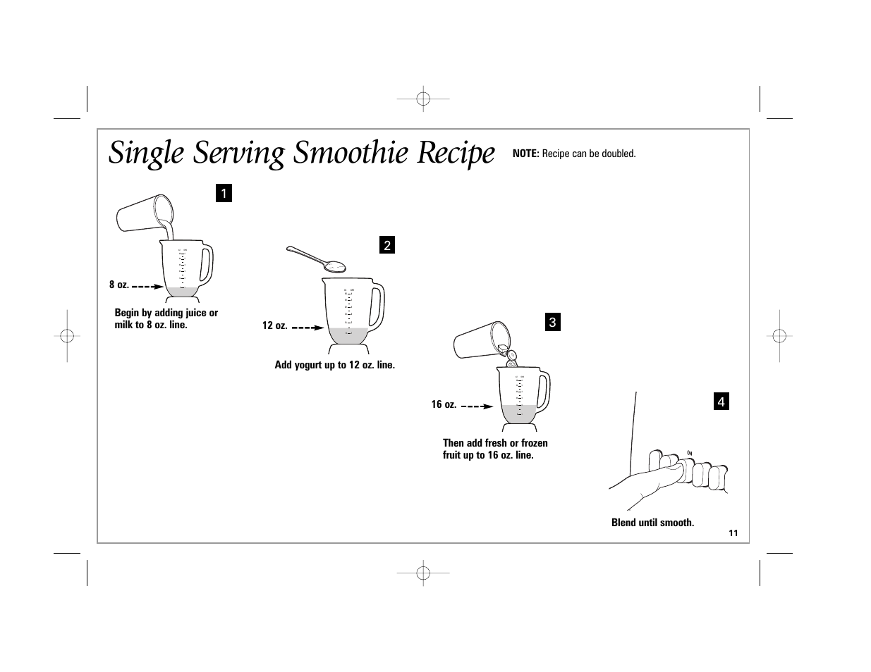 Single serving smoothie recipe | Hamilton Beach 840164501 User Manual | Page 11 / 36