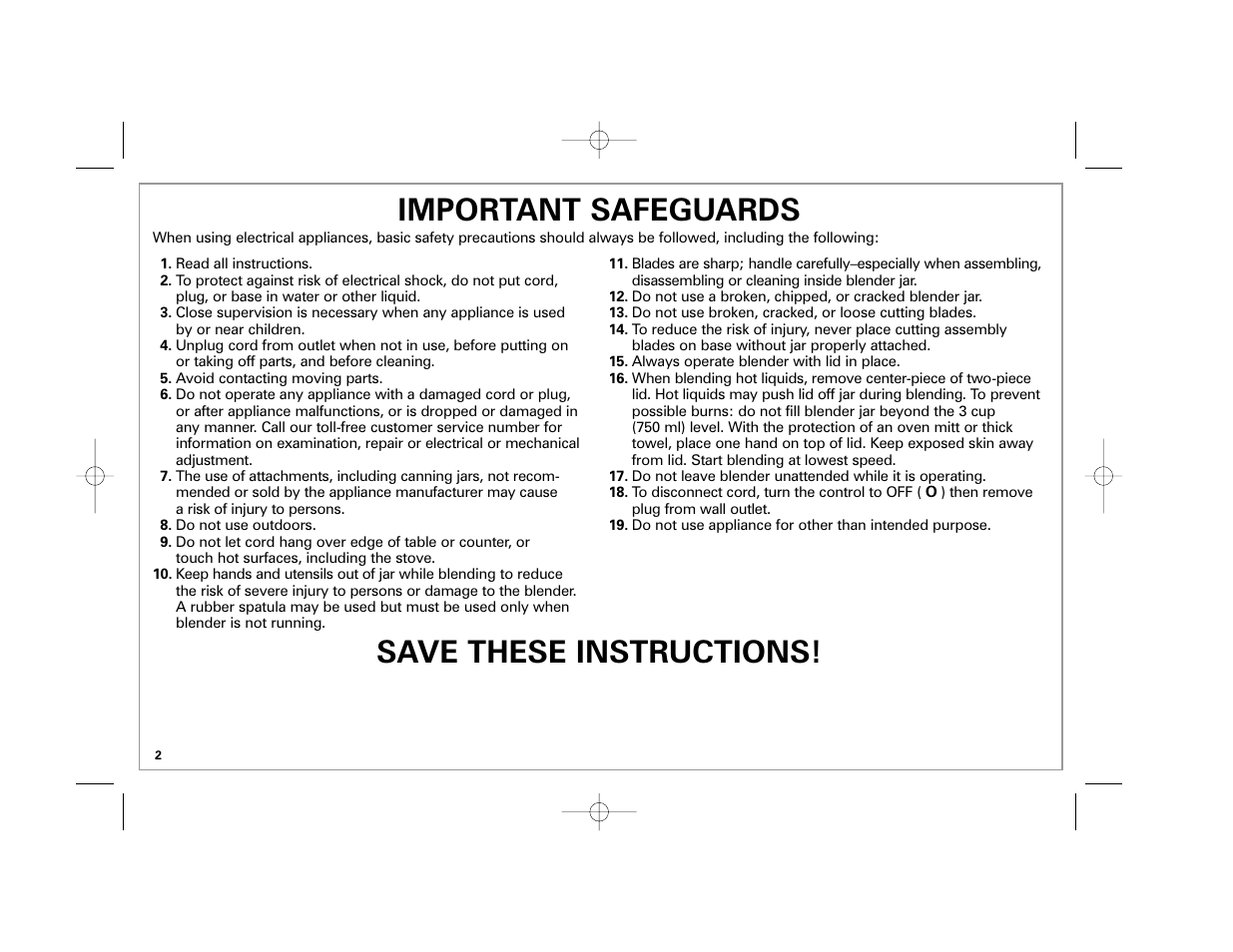 Important safeguards, Save these instructions | Hamilton Beach 840164501 User Manual | Page 2 / 36