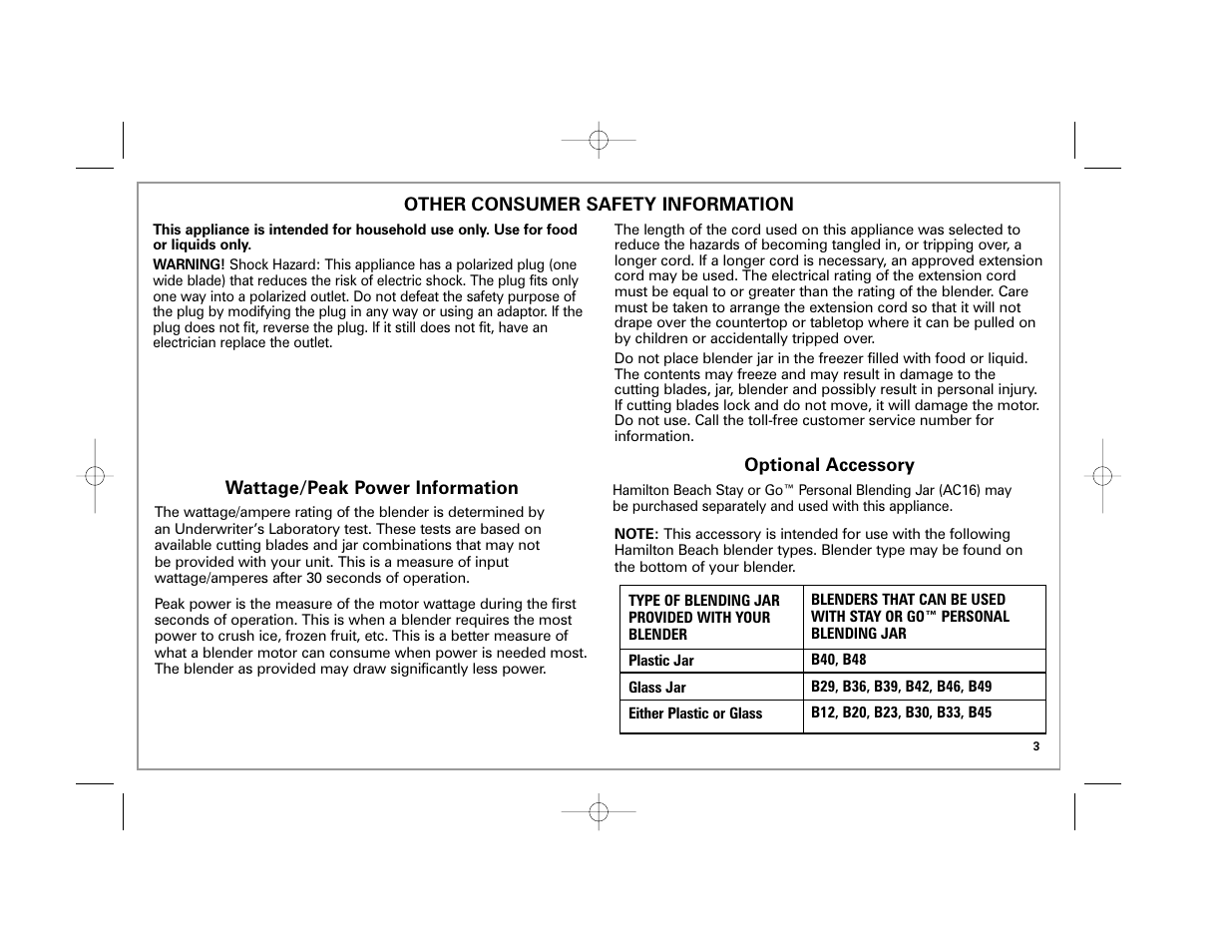 Hamilton Beach 840164501 User Manual | Page 3 / 36