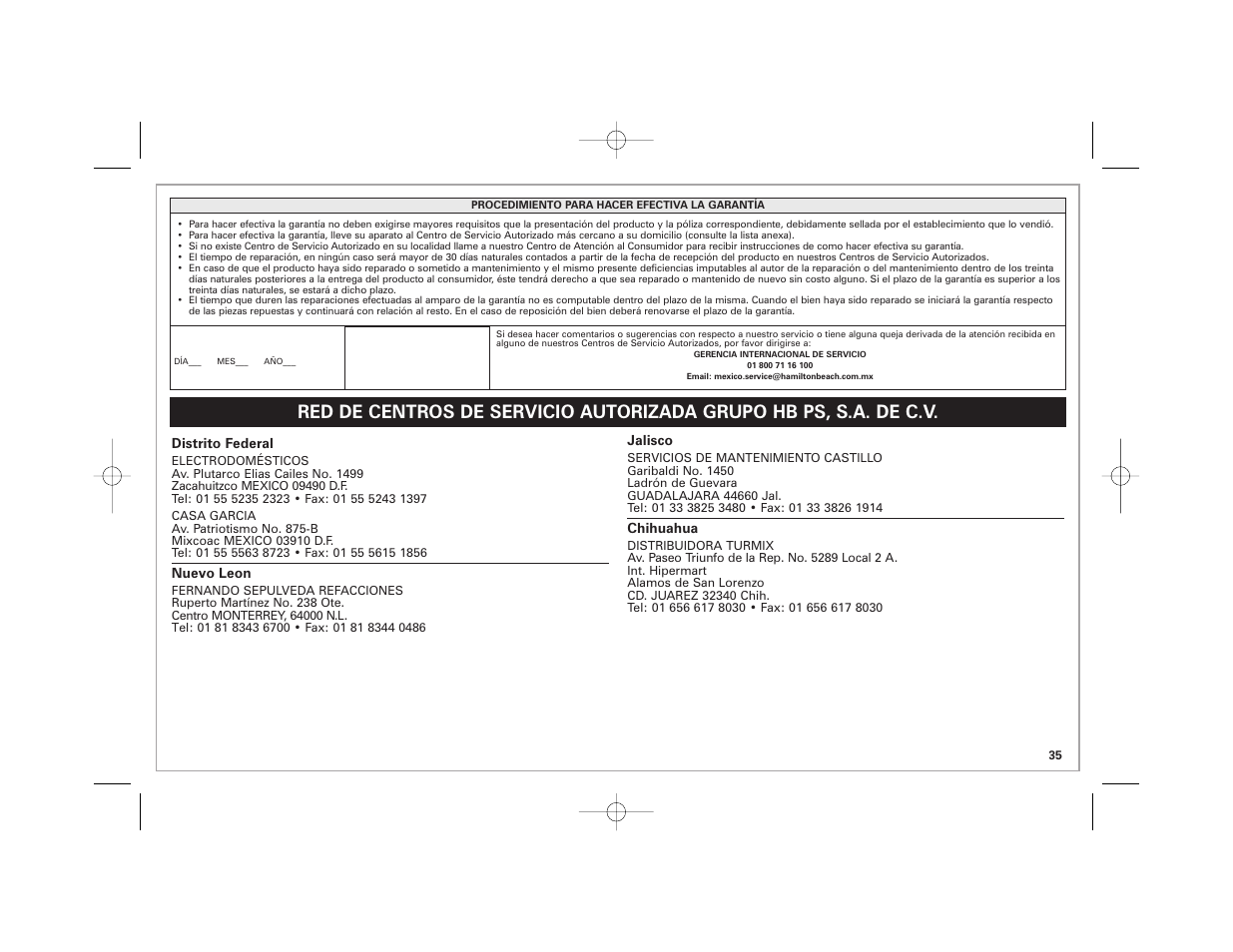 Hamilton Beach 840164501 User Manual | Page 35 / 36
