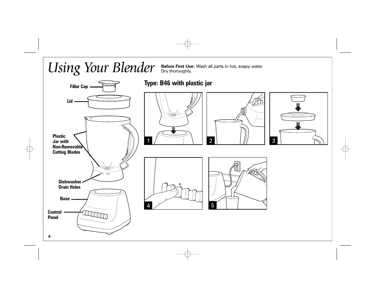 Using your blender | Hamilton Beach 840164501 User Manual | Page 6 / 36