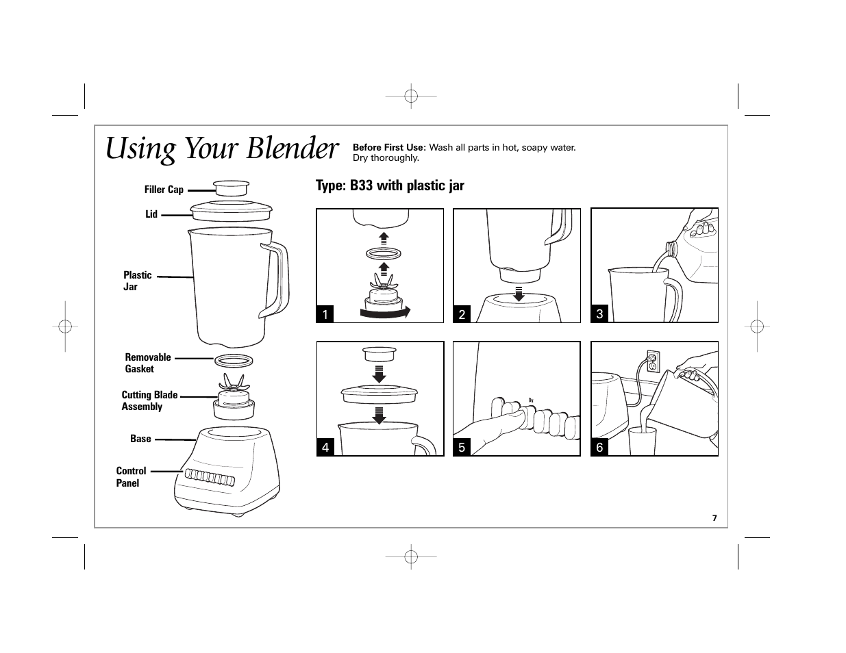 Using your blender | Hamilton Beach 840164501 User Manual | Page 7 / 36