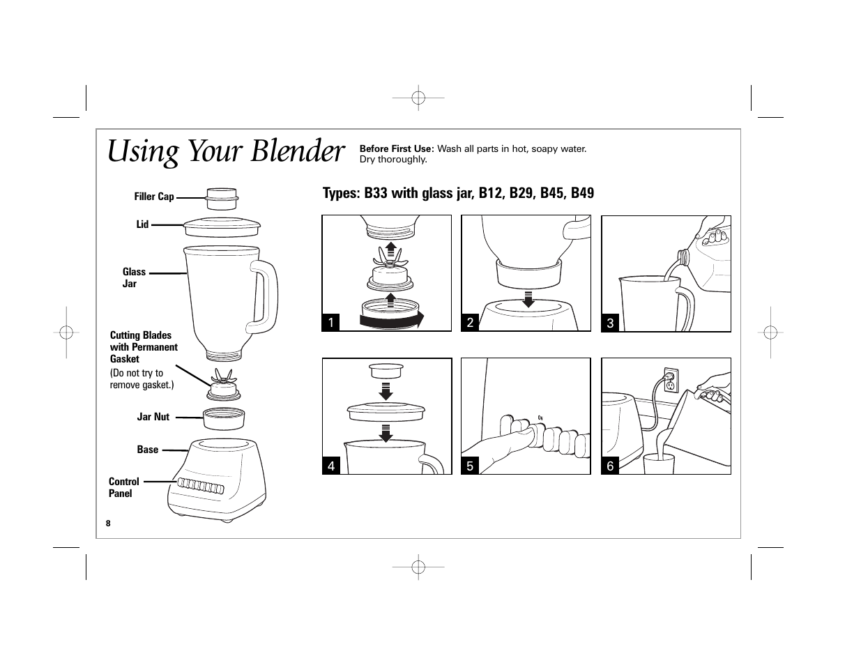 Using your blender | Hamilton Beach 840164501 User Manual | Page 8 / 36