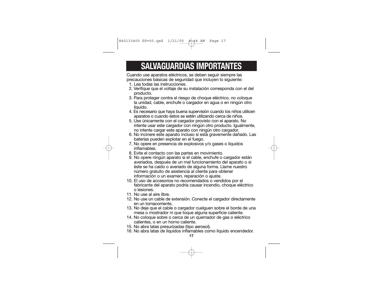 Salvaguardias importantes | Hamilton Beach Walk-n-Cut 76500 User Manual | Page 11 / 15