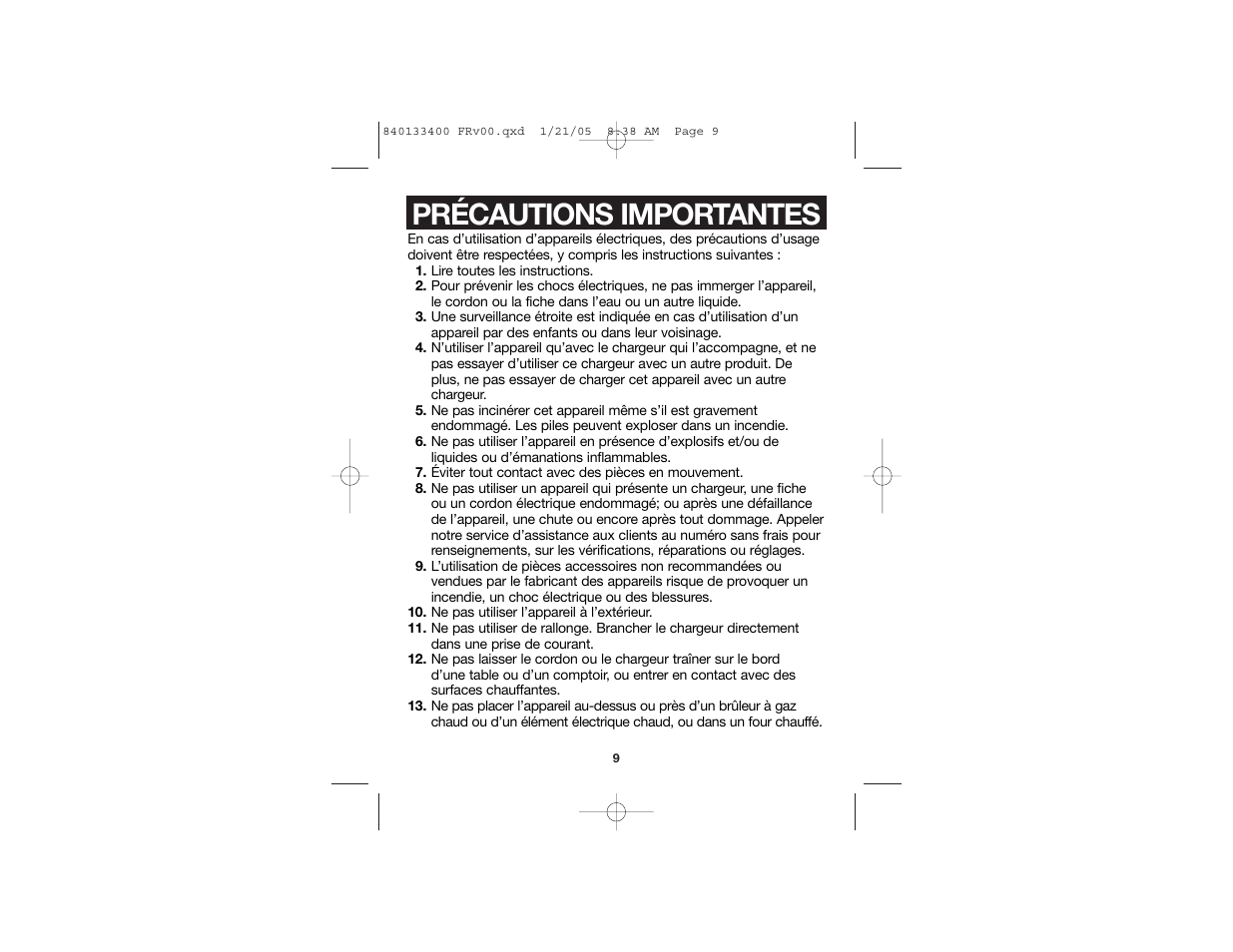 Précautions importantes | Hamilton Beach Walk-n-Cut 76500 User Manual | Page 6 / 15