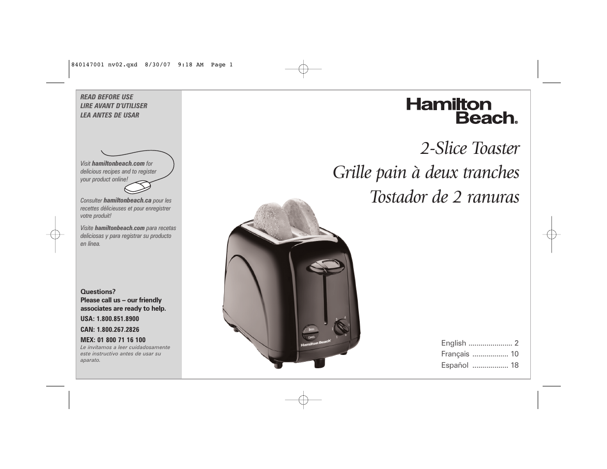 Hamilton Beach 2-Slice Toaster User Manual | 28 pages