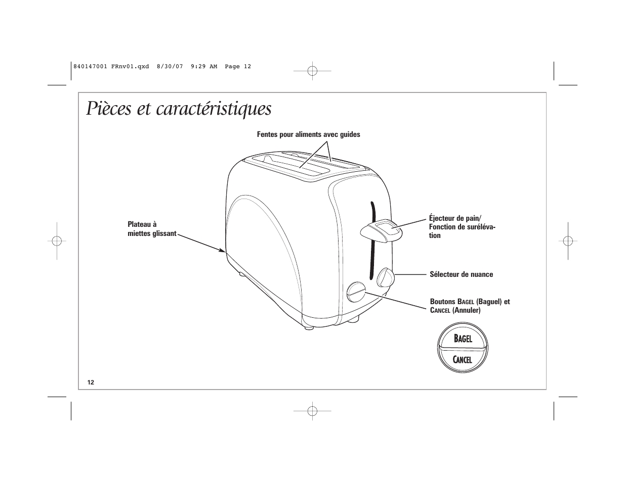 Pièces et caractéristiques | Hamilton Beach 2-Slice Toaster User Manual | Page 12 / 28