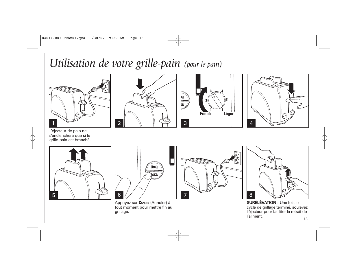 Utilisation de votre grille-pain, Pour le pain) | Hamilton Beach 2-Slice Toaster User Manual | Page 13 / 28