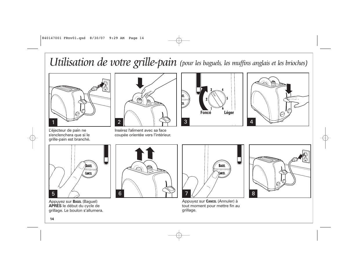 Utilisation de votre grille-pain | Hamilton Beach 2-Slice Toaster User Manual | Page 14 / 28