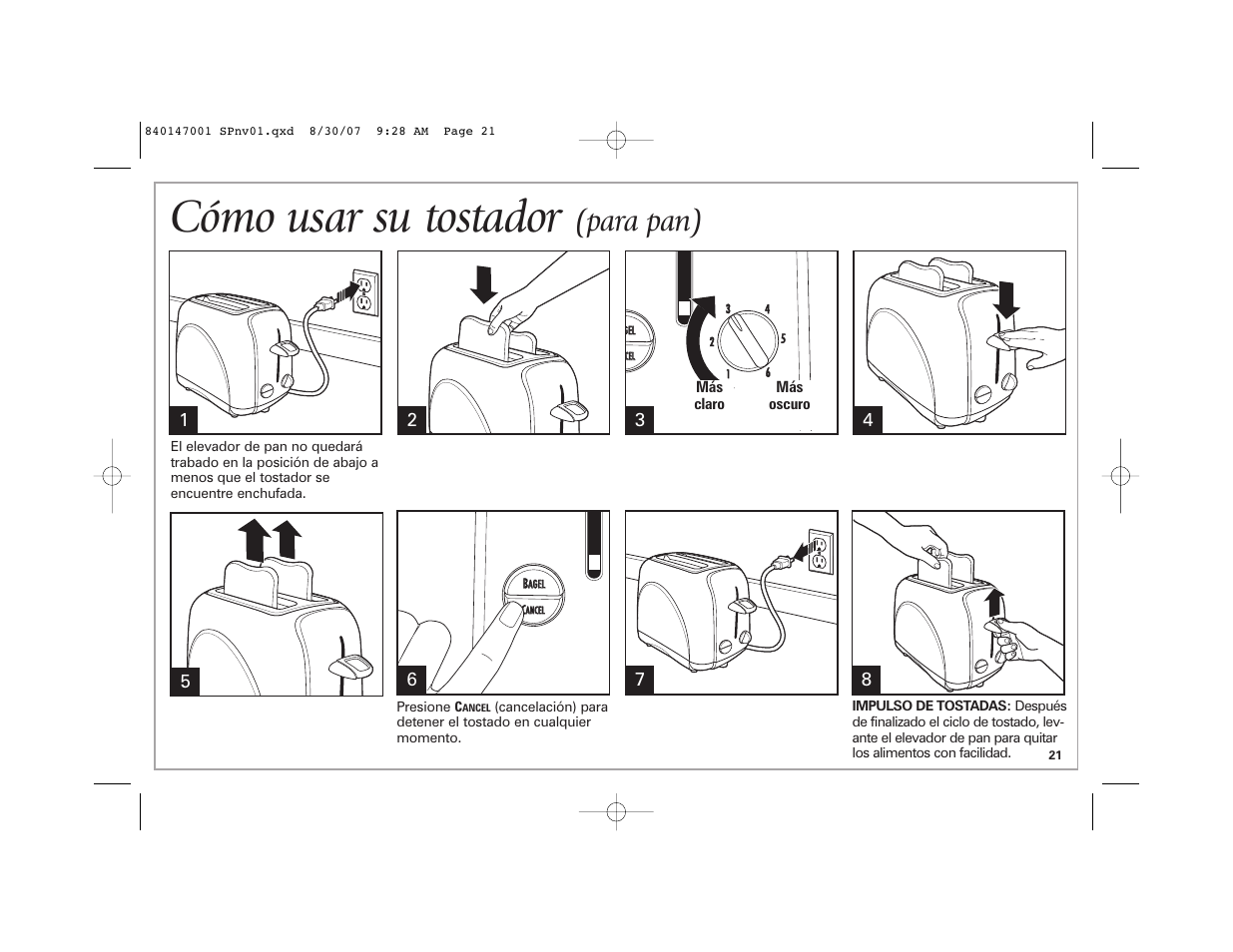 Cómo usar su tostador, Para pan) | Hamilton Beach 2-Slice Toaster User Manual | Page 21 / 28