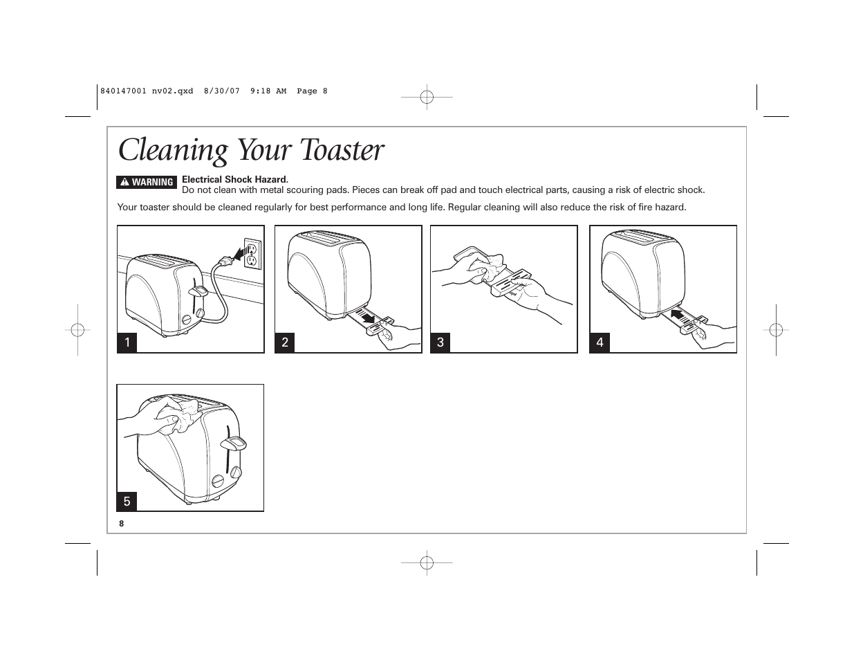 Cleaning your toaster | Hamilton Beach 2-Slice Toaster User Manual | Page 8 / 28