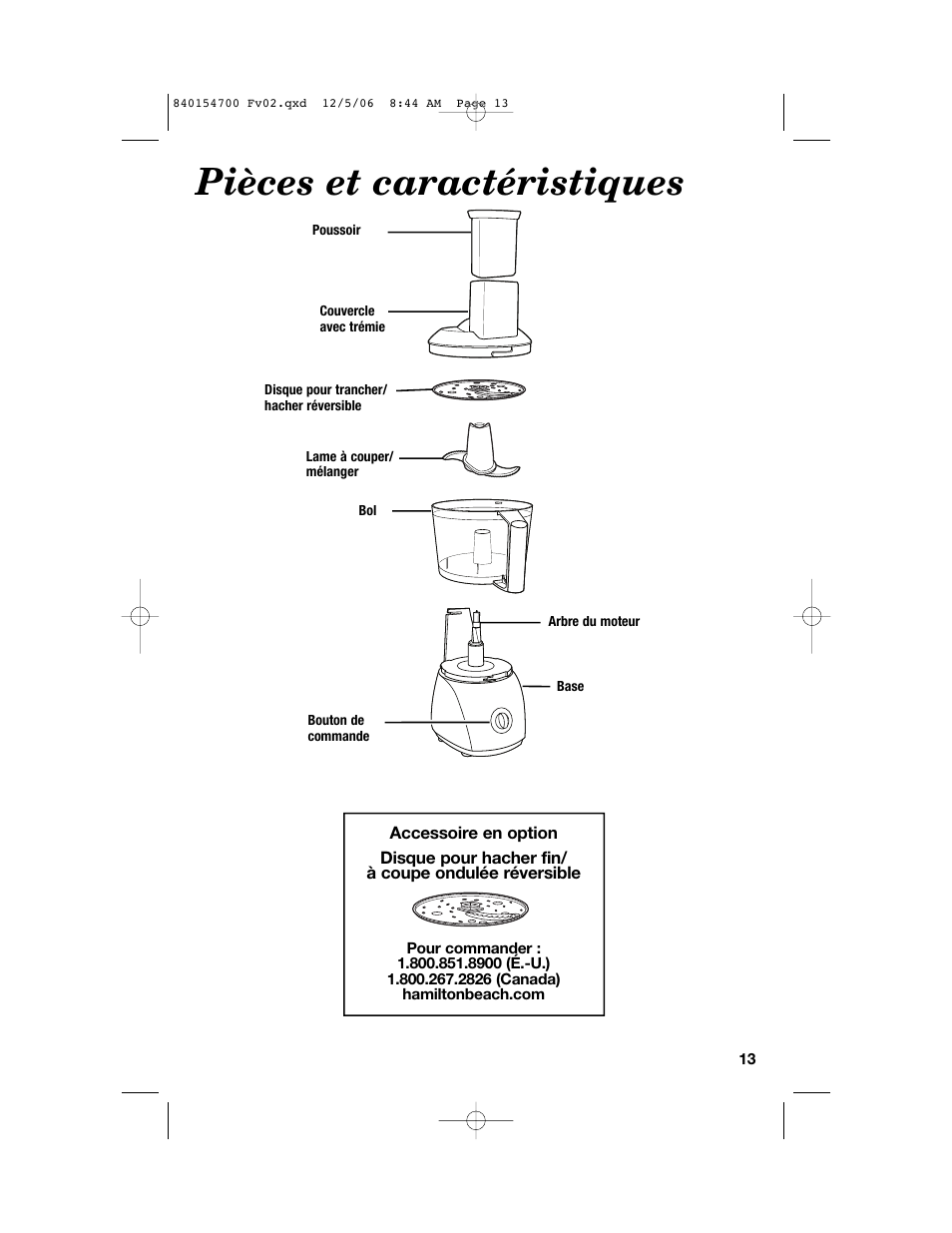 Pièces et caractéristiques | Hamilton Beach 70610C User Manual | Page 13 / 32