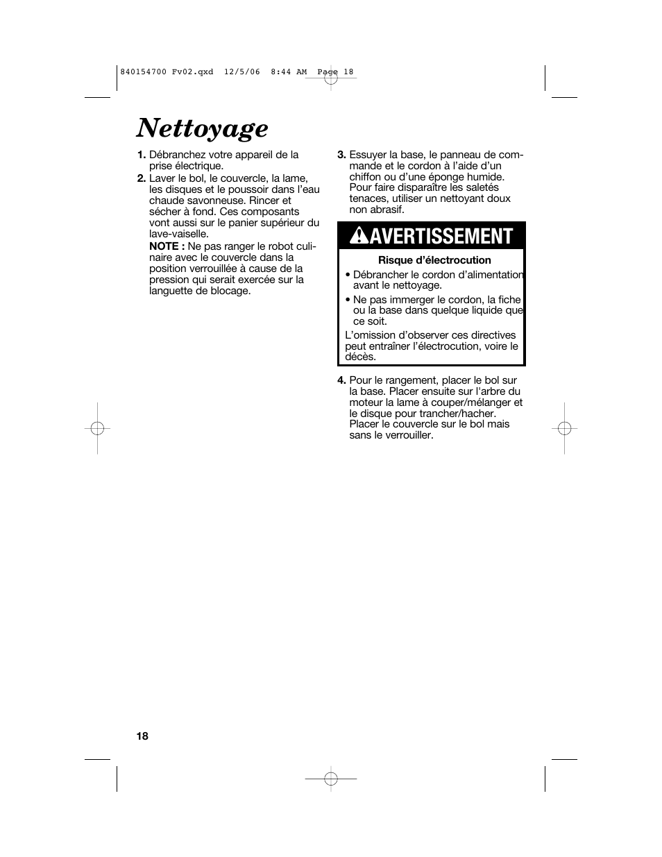 Nettoyage, W avertissement | Hamilton Beach 70610C User Manual | Page 18 / 32