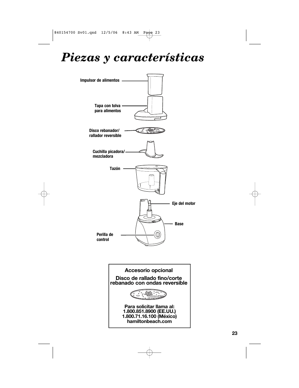 Piezas y características | Hamilton Beach 70610C User Manual | Page 23 / 32