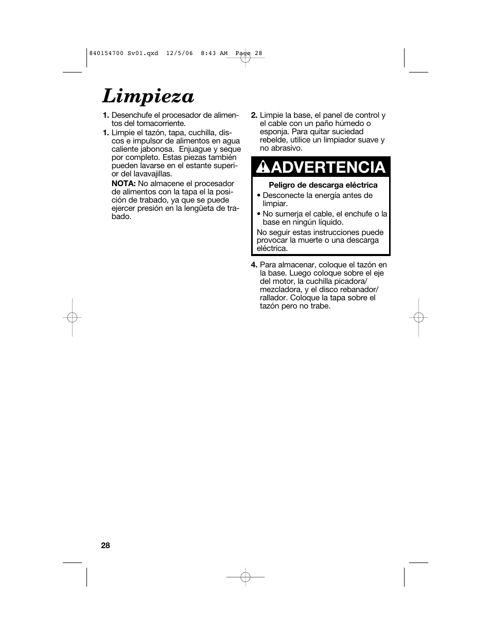 Limpieza, W advertencia | Hamilton Beach 70610C User Manual | Page 28 / 32