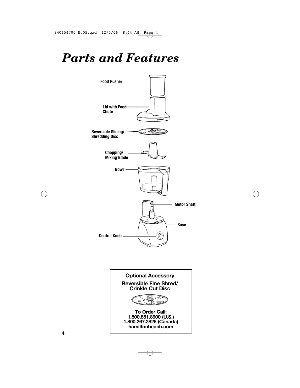 Parts and features | Hamilton Beach 70610C User Manual | Page 4 / 32