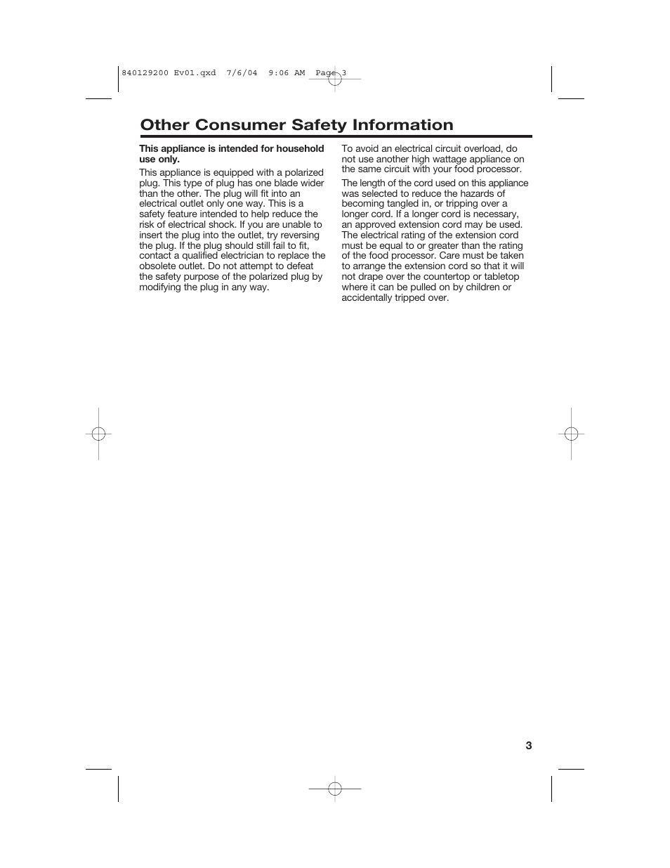 Other consumer safety information | Hamilton Beach 70590C User Manual | Page 3 / 52